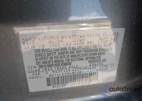 2025 Nissan Versa 1.6 S z USA, uszkodzony, nr VIN 3N1CN8DV0SL836032